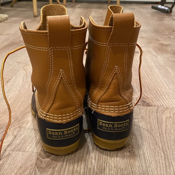 LL Bean Boots Tan Leather Navy Rubber Duck Boot Outdoors Size 7 Great Condition - Picture 6 of 8